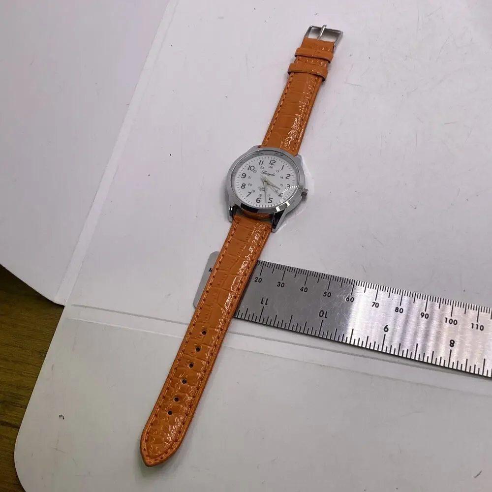 Womens Silver Tone Orange Watch Works New Battery